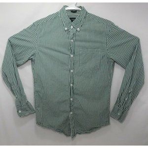 J Crew Men's Long Sleeve Shirt Plaid Green/White